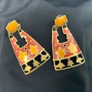 Vintage Edgar Berebi Pierced Earrings Dangle and Drop Design Enamel
